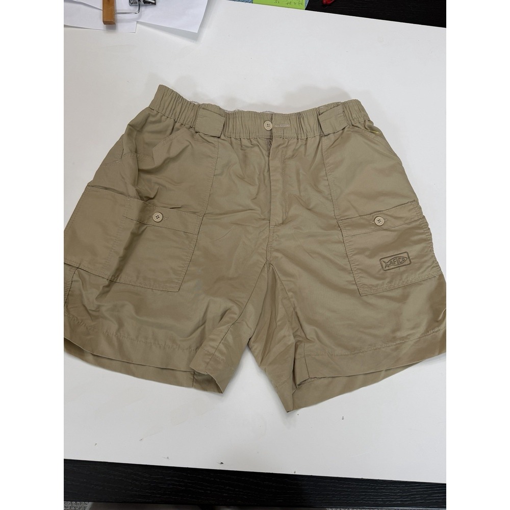 Vintage AFTCO Fishing Shorts Mens 34 Khaki Nylon Cargo 8" Inseam. 5287